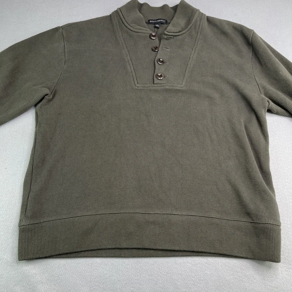 Banana Republic Sweater Pullover Earth Green 100% Cotton Men's Large 1/4 Button
